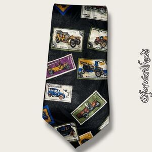 Renaissance Brand Handmade Necktie - Antique Car Stamps Design